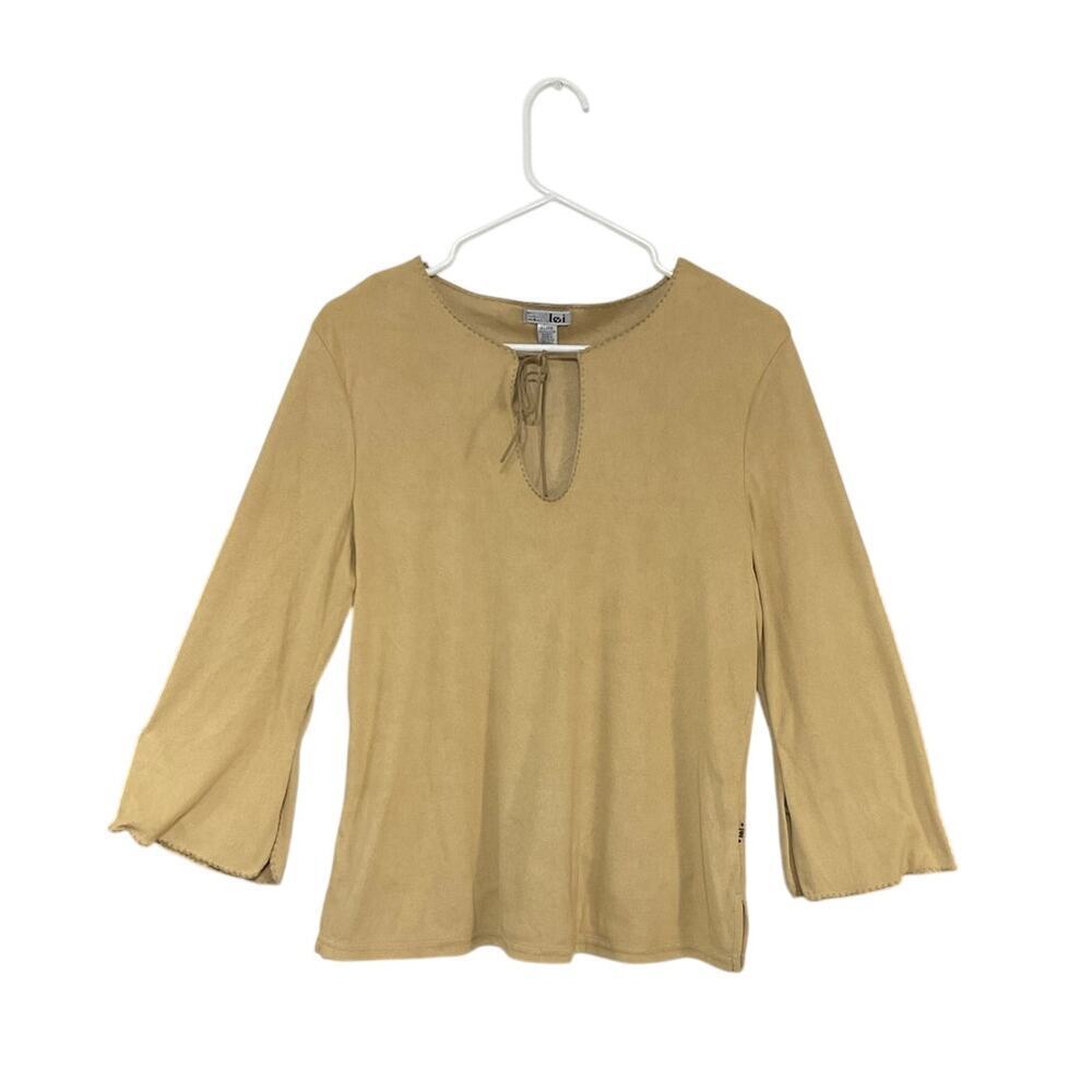 Vintage 90s/Y2K Faux Suede Tan Keyhole Top Flare Sleeves Size X-Large - Picture 1 of 5